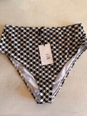 Unique Vintage Swim Bottoms, Black / White, Gingham Size L Bikini
